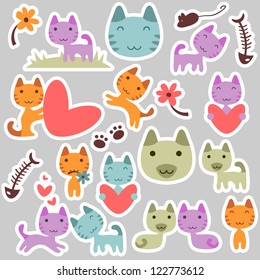 Set of cute kitty stickers