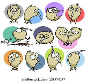 Set of cute kiwi birds. 