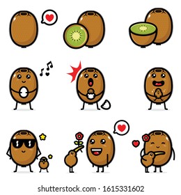 set of cute kiwi vector designs