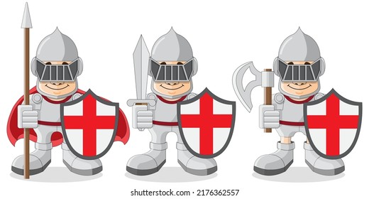 Set of cute knights. Isolated on white background. Vector illustration. 
