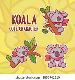 set of cute koala character with optional apprearance. premium kawaii vector