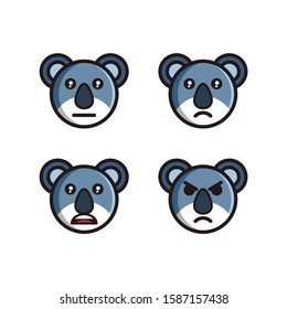 Set of cute koala emoticons with different expressions. Funny emoji faces. color line icon set .Simple cartoon vector illustration