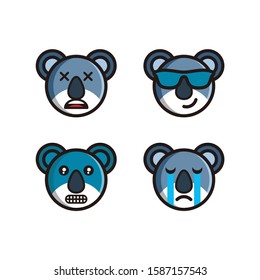 Set of cute koala emoticons with different expressions. Funny emoji faces. color line icon set .Simple cartoon vector illustration