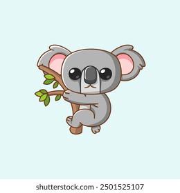 set Cute koala hug eukaliptus hanging kawaii chibi character mascot illustration outline style