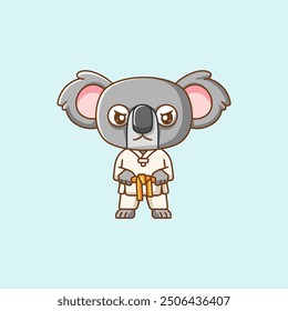 set Cute koala Karate training martial art kawaii chibi character mascot animal sport illustration outline design Icon