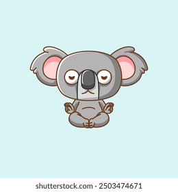 set Cute koala meditation yoga kawaii chibi character mascot illustration outline style design