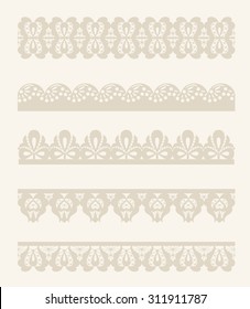 Set of cute lace ribbons. vector beige seamless borders