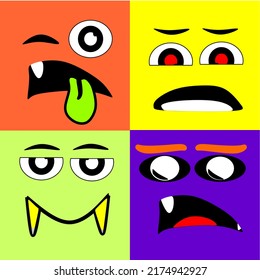 set of cute and laughing monster character vector illustration collection