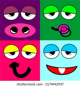 set of cute and laughing monster character vector illustration collection