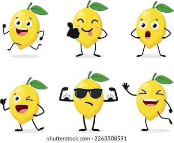 Set of cute lemon cartoon characters