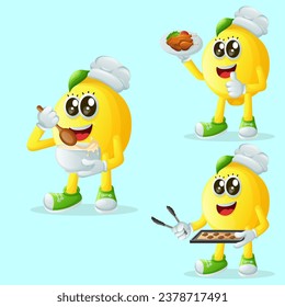 Set of cute lemon character in the kitchen. Perfect for kids, merchandise and sticker, banner promotion or blog
