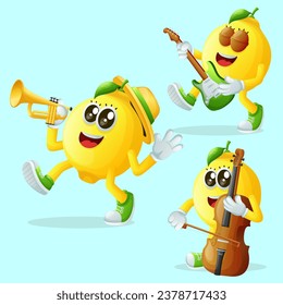 Set of cute lemon characters playing musical instruments. Perfect for kids, merchandise and sticker
