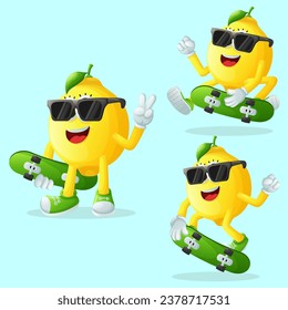 Set of cute lemon characters skateboarding. Perfect for kids, merchandise and sticker, banner promotion or blog
