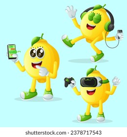 Set of cute lemon characters and technology. Perfect for kids, merchandise and sticker, banner promotion or blog
