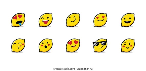 Set of cute lemon emojis. Vector illustration isolated on white background