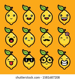 set of cute lemon vector designs
