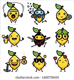 set of cute lemon vector designs