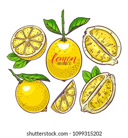 set of cute lemons. hand-drawn illustration