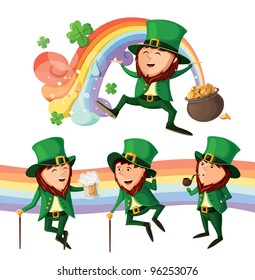 Set of cute leprechauns. Isolated on white background.