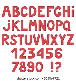 Set of cute letters and numbers isolated on white background. Vector illustration.