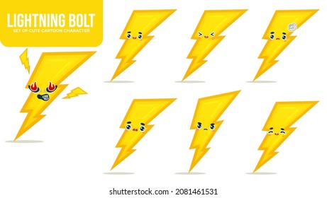 Set of cute lightning bolt cartoon character Premium Vector