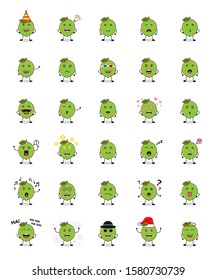Set of cute lime mascot character with thirty different poses. Eps 10 vector