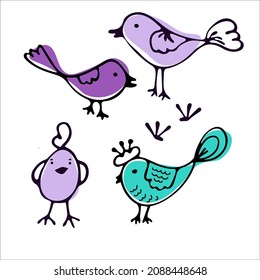 Set cute linear spring doodle birds