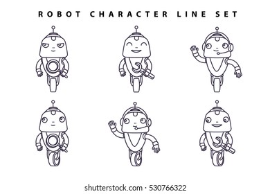 Set of cute lines robots. Vector illustration