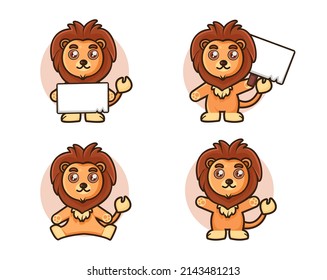 Set of Cute Lion Animal Cartoon Character