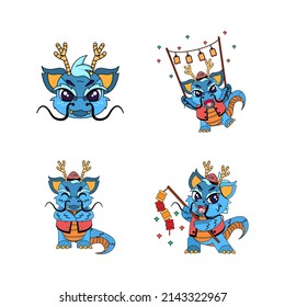 Set of cute lion cartoon with traditional clothes Zodiac sign Vector illustration