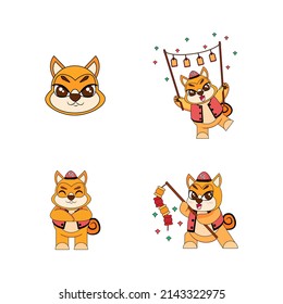 Set of cute lion cartoon with traditional clothes Zodiac sign Vector illustration