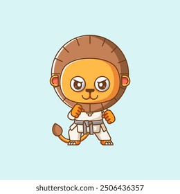 set Cute lion Karate training martial art kawaii chibi character mascot animal sport illustration outline design Icon