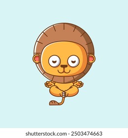 set Cute lion meditation yoga kawaii chibi character mascot illustration outline style design