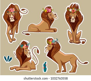 set with cute lions