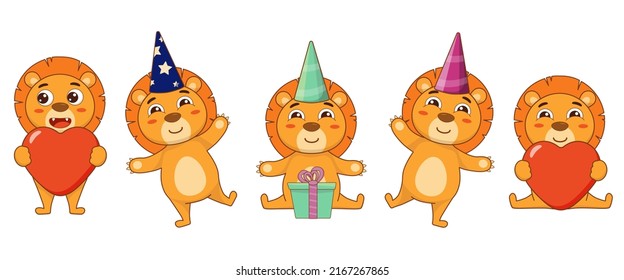 Set with cute lions vector illustration