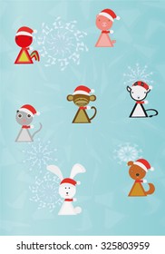 A set of cute little animals Christmas
