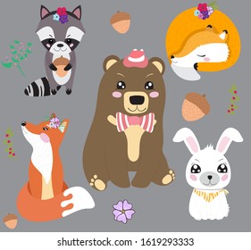 set of cute little animals for printing
