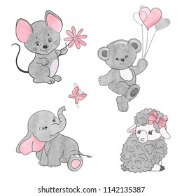 Set of cute little animals. Vector illustration for kids.