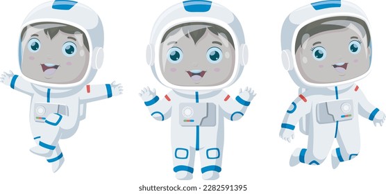 Set of cute little astronaut cartoon