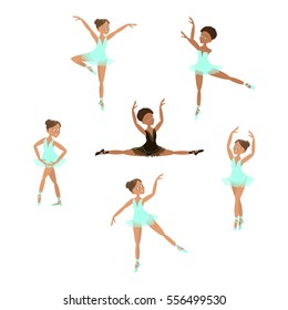 Set of Cute little ballerinas. Character of Ballet girl. Isolated on white background. Vector illustration eps 10