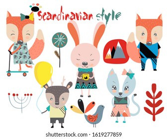 set of cute little boho animals