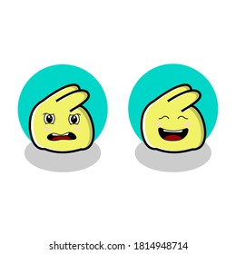 Set of cute little cartoon doodle monsters with abstract shapes, yellow color and different facial expressions. Can used for sticker, tshirt, book