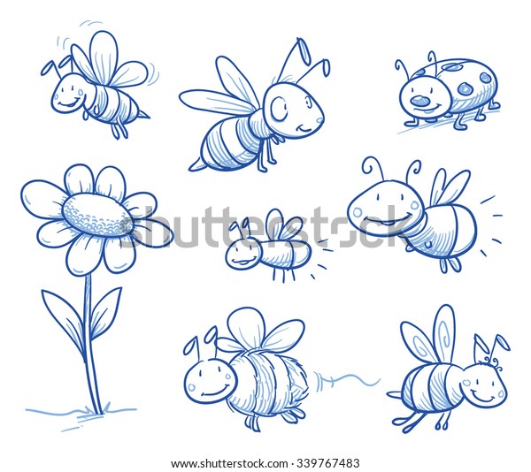Download Set Cute Little Cartoon Insects Bugs Stock Vector Royalty Free 339767483