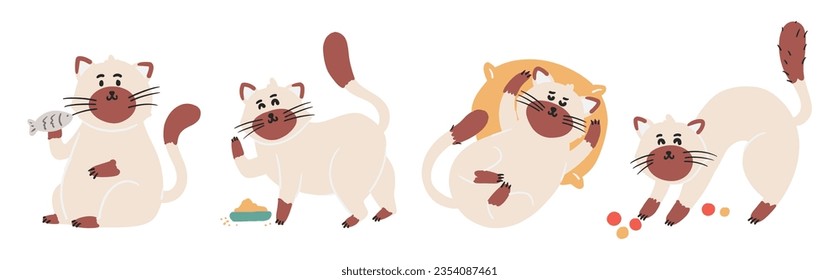 Set of cute little cats . Hand drawn style . White isolated background . Vector .