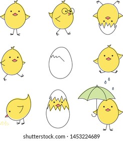 Set of cute, little chicken
