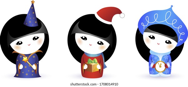 Set of cute little Christmas girls 