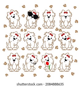 Set of cute little dogs emoticon outline