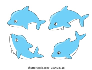 Set of cute little dolphins