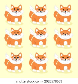 Conjunto de adorable pequeña ilustración de diseño plano de zorro