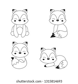 Set of Cute little foxes in cartoon style.